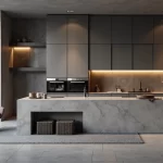 Superfícies de quartzo branco com diferentes acabamentos polido, fosco e acabamentos em bancada moderna