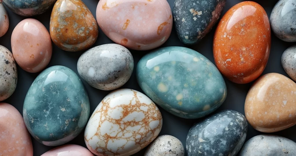 Bancadas de pedras naturais variadas em ambientes moderno e clássico, com diferentes acabamentos e cores